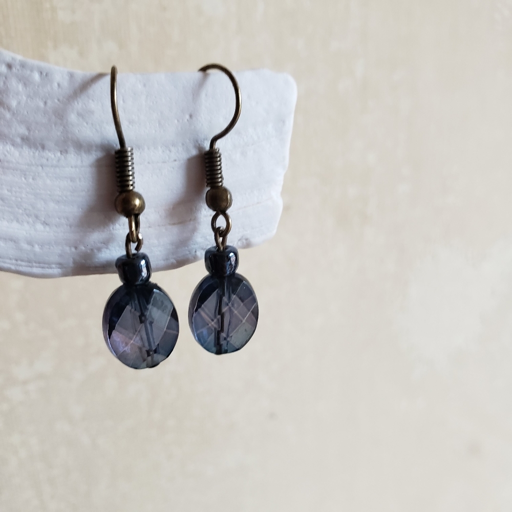 Upcycled Handmade Simple Classy Rustic Blue & Bronze Earrings